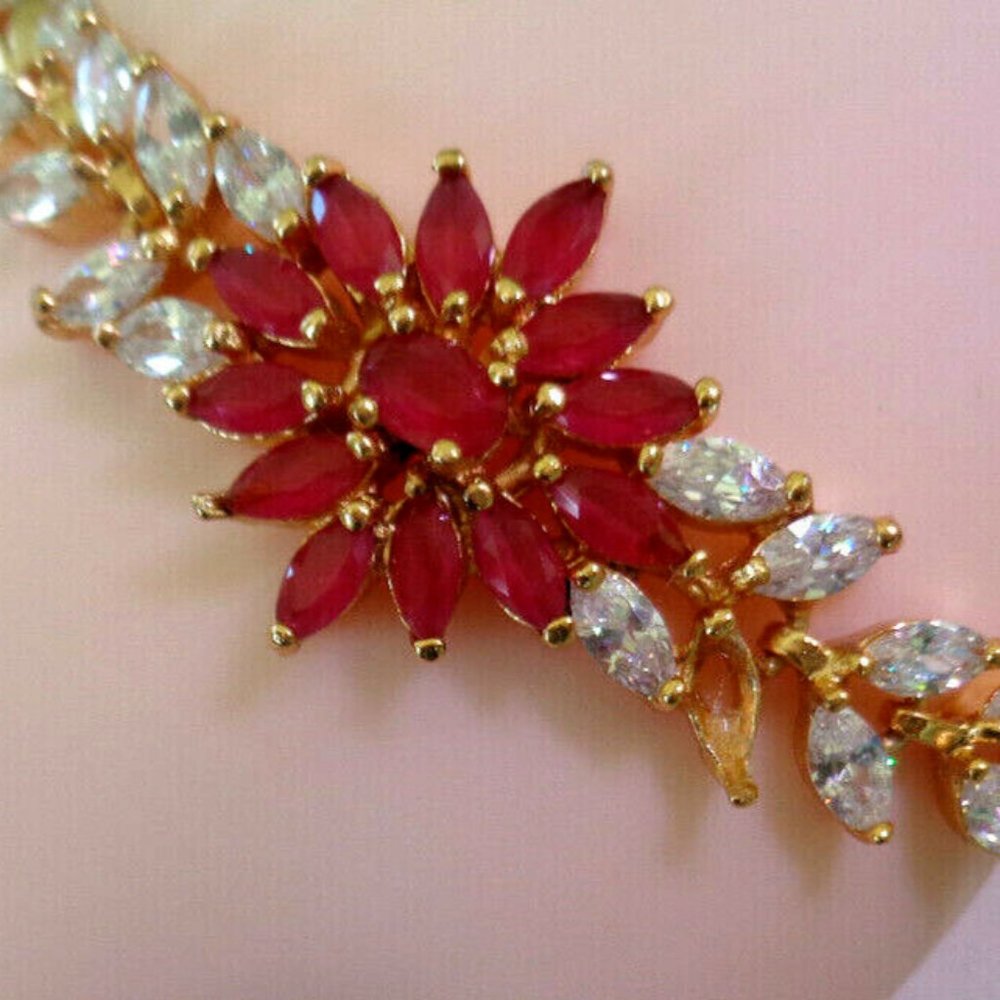 14K ITALIAN GOLD FILLED NATURAL RUBY GEMSTONE HANDCRAFTED LADIES UNIQUE BRACELET